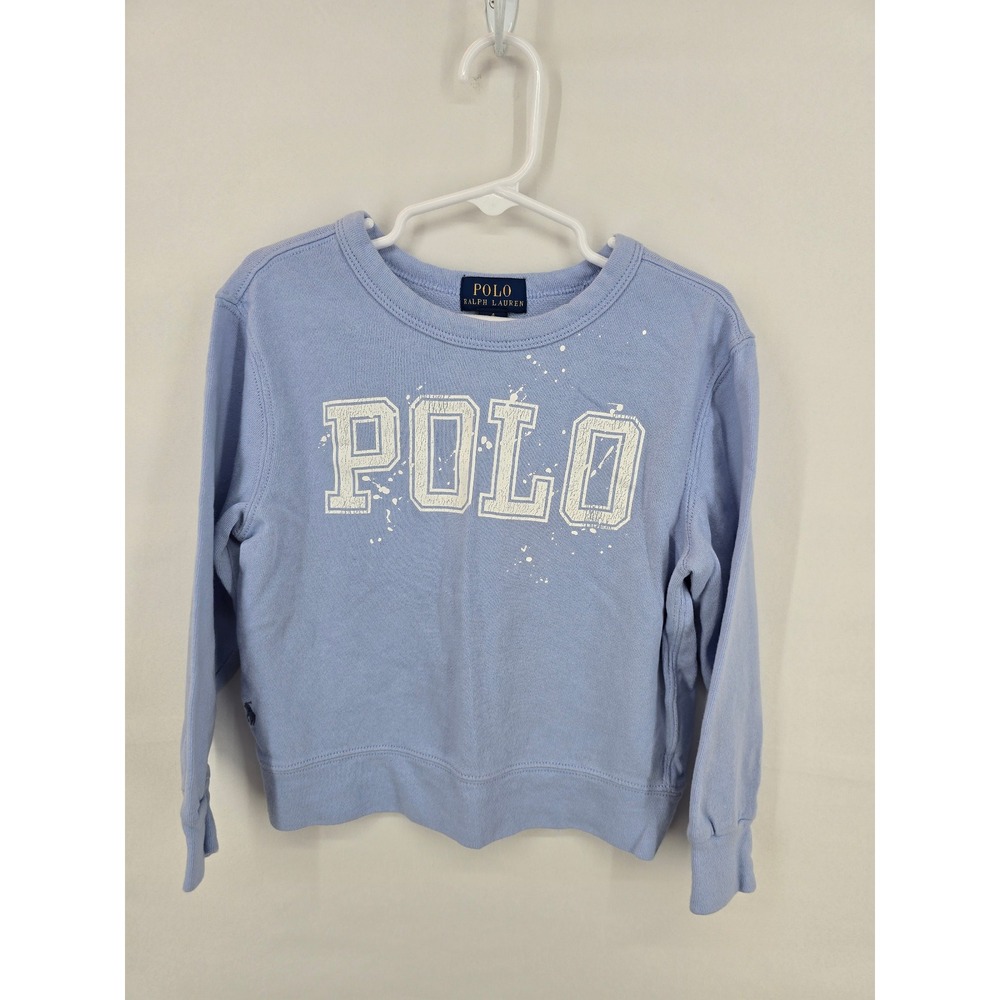 Polo Ralph Lauren‎ Kids Light Blue Distressed Logo Sweatshirt Size 4 Pullover
